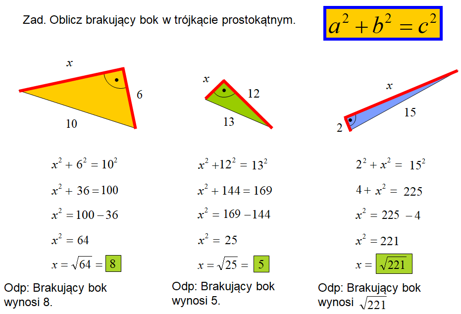 Twierdzenie Pitagorasa zadania