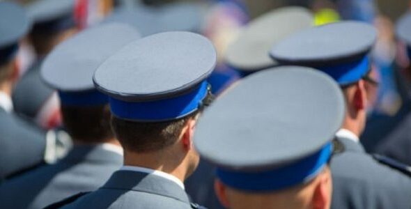 Polish police in gala uniforms on parade